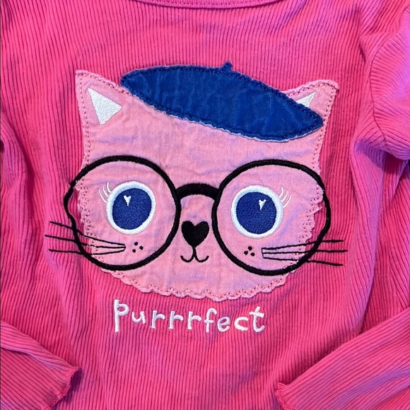 Okie Dokie Pink Cat Graphic Kids Top - Picture 2 of 2